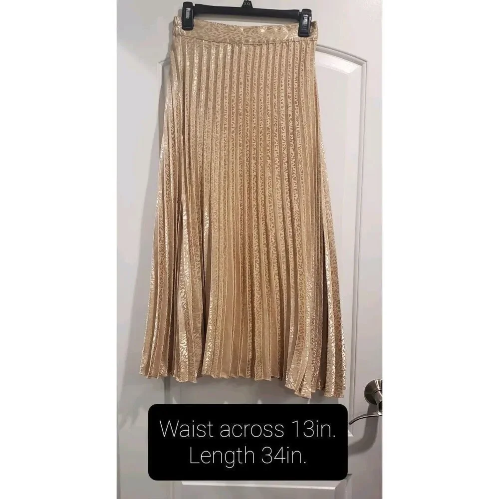 JAPNA Gold‎ Pleated Animal Print Midi Skirt Size Small